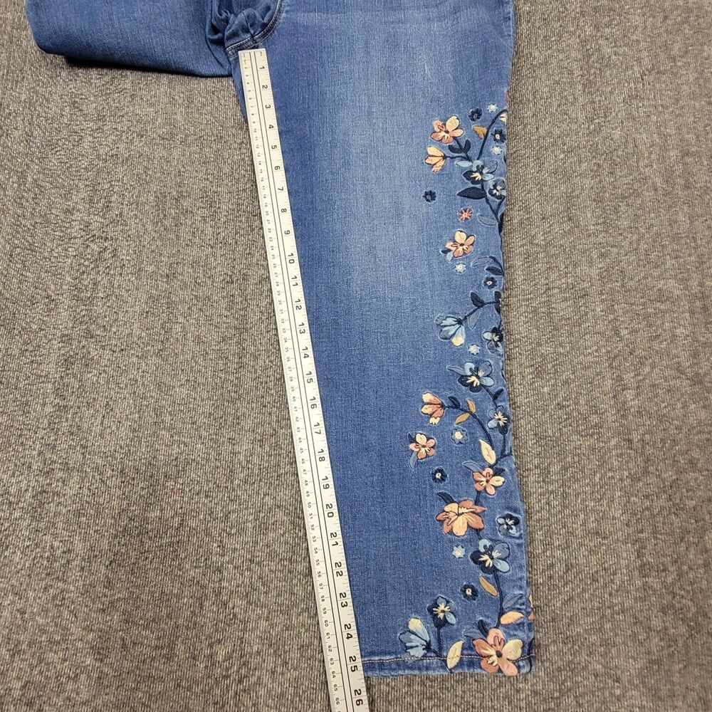 Chicos Jeans 3 Womens 16 Blue Pull On Jegging Ankle High Rise Floral Embroidered - Picture 5 of 12